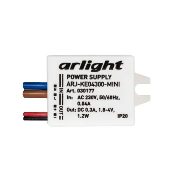 Блок питания ARJ-KE04300-MINI (1.2W, 300mA) (Arlight, IP20 Пластик, 5 лет) | 030177 | Arlight