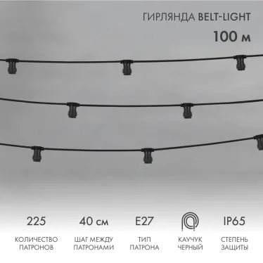 Шнур Belt-Light  2 жилы  шаг 40 см  патроны e27 влагостойкая IP65 | 331-212 | NEON-NIGHT