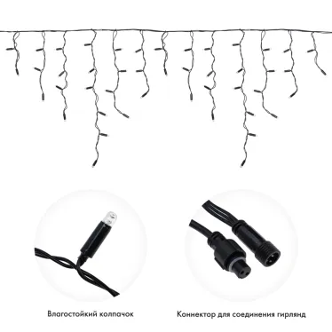 Гирлянда Айсикл (бахрома) светодиодный, 4,8 х 0,6 м, черный провод, 230 В, диоды белые,  176 LED | 255-135 | NEON-NIGHT