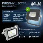 Прожектор светодиодный Qplus 10W 850lm 6500K 200-240V IP65 графитовый LED 1/20 | 690511310 | Gauss