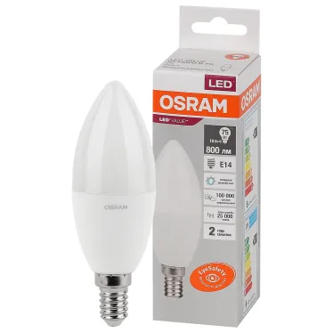Лампа светодиодная LED 10 Вт E14 6500К 800Лм свеча 220 В (замена 75Вт) OSRAM
