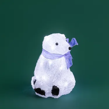 Акриловая светодиодная фигура "Белый мишка" 20 см, 4,5 В, 3 батарейки AA (не входят в комплект), 20 светодиодов, | 513-247 | NEON-NIGHT