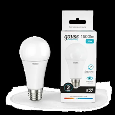 Лампа светодиодная LED 20 Вт 1600 лм 4100К А60 груша нейтральный E27 AC 220В Elementary Gauss