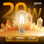 Лампа светодиодная Filament А60 20W 1800lm 2700К Е27 LED | 102902120 | Gauss