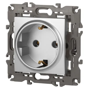 Розетка 2P+E Schuko, 16А-250В, Эра Elegance, алюминий, 14-2101-03