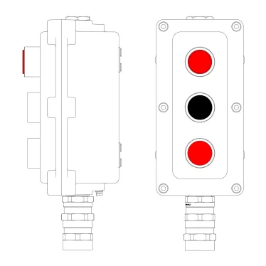 Пост управления взрывонепроницаемый из алюминия LCSD-03-B-MB-L1R(220)x1-P1B(11)x1-P1R(11)x1-PBMB-KA2MHK