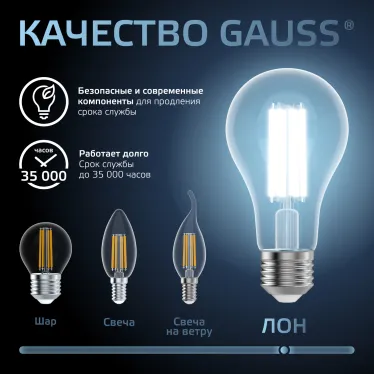 Лампа светодиодная Filament А70 30W 3100lm 4100К Е27 LED 1/10/40 | 102902230 | Gauss