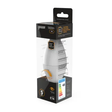 Лампа светодиодная LED 7Вт E14 220В 3000К свеча, диммируемая | 103101107-D | Gauss