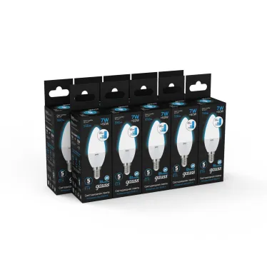 Лампа светодиодная свеча 7W 550lm 6500К E14 шаг. диммирование LED1/10/100 | 103101307-S | Gauss