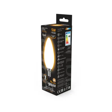 Лампа светодиодная Black LED Filament Свеча OPAL E14 5W 420lm 2700К | 103201105 | Gauss