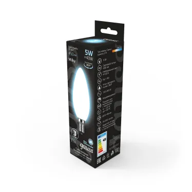 Лампа светодиодная Black LED Filament Свеча OPAL E14 5W 450lm 4100К | 103201205 | Gauss