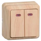 ОКТАВА Выключатель двухклавишный наружный сосна с индикацией 10А