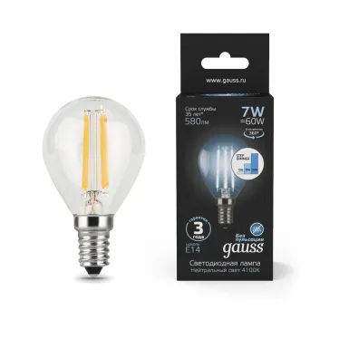 Лампа светодиодная Black LED Filament Шар E14 7W 580lm 4100K step dimmable | 105801207-S | Gauss