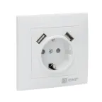 Валенсия розетка 1-местная с/з 16А белая с защ. штор. с 2 USB 2,1А