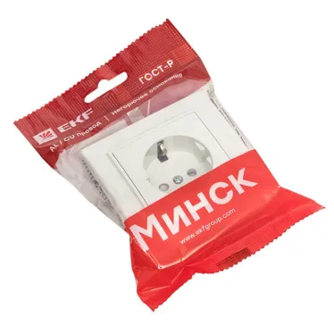 Розетка Минск одноместная СП с заземлением 16А белая защитные шторки