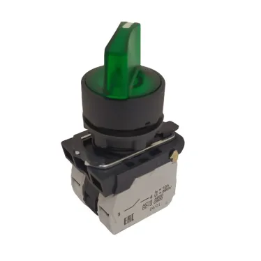Переключатель КПЕ1110РЛ-24В-зеленый-1но ручка-фикс-2поз-индикатор-IP40-