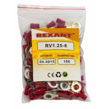 Наконечник кольцевой изолир 6.5 мм 0.5-1.5 кв мм (НКи 1.5-6 НКи 1,25-6) крас, REXANT