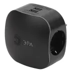 Тройник 3гнезда 220V + 2xUSB 2100mA , c заземлением, со шторками (черный) SP-3e-USB-BLACK