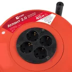 Удлинитель на катушке Атлант 2.0 4 гнезда 40м с заземлением ПВС 3x1.0 10А/2.2кВт PROxima