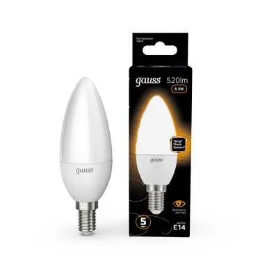 Лампа светодиодная LED 6.5 Вт 520 лм 3000К свеча теплый E14 AC 220В Black Gauss
