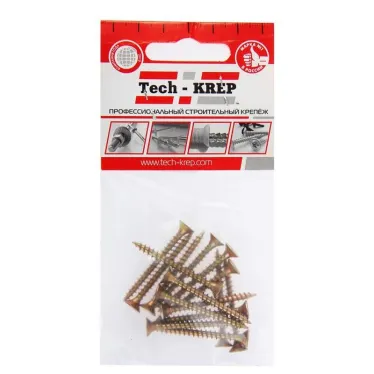 Шуруп универсальный 3,5х40 потайная головка, остроконечный, желтопассивированный (15шт) - пакет