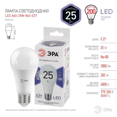 Лампа светодиодная LEDA65-25W-860-E27(диод,груша,25Вт,хол,E27)