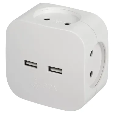 Разветвитель электрический SP-4-USB-W на 4 розетки + 2xUSB 2400mA, без заземл 10А (белый)