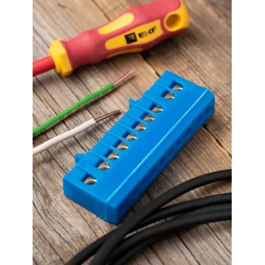 Шина 0 N (6х9мм) 10 отверстий латунь синий изолированный корпус на DIN-рейку PROxima