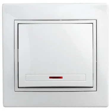 Выключатель Intro Plano 1-102-01 одноклавишный с подсветкой, 10А-250В, IP20, СУ, белый