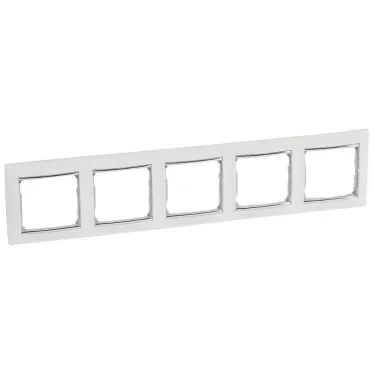 VALENA Рамка 5 постов горизонтальный монтаж белая/серебро