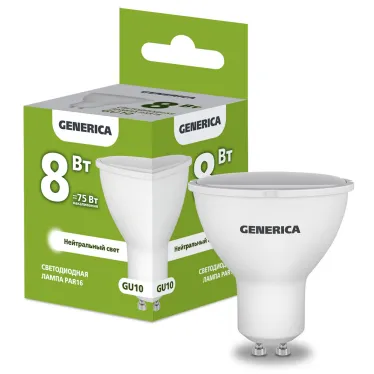 Лампа светодиодная PAR16 софит 8Вт 230В 4000К GU10 GENERICA