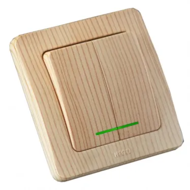 Выключатель двухклавишный скрытый с индикацией сосна 10А