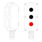 Пост управления взрывонепроницаемый из алюминия LCSD-03-B-MC-P1B(11)x1-P1B(11)x1-P1R(11)x1-PCMB-KA3MHK