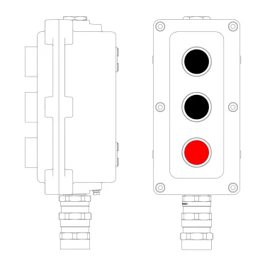Пост управления взрывонепроницаемый из алюминия LCSD-03-B-MC-P1B(11)x1-P1B(11)x1-P1R(11)x1-PCMB-KA3MHK