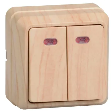 ОКТАВА Выключатель двухклавишный наружный сосна с индикацией 10А