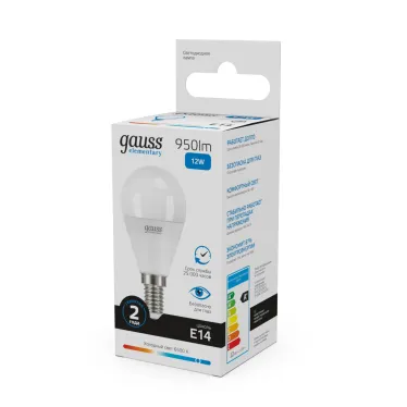Лампа светодиодная LED 12 Вт 950 лм 6500К шар P45 холодный E14 AC 220В Elementary Gauss