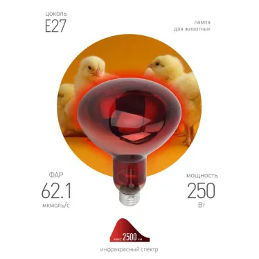 Лампа инфракрасная ИКЗК 220-250 R127 E27 250 Вт.