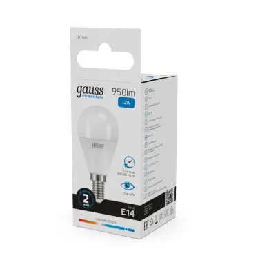 Лампа светодиодная LED 12 Вт 950 лм 6500К шар P45 холодный E14 AC 220В Elementary Gauss