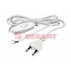 Шнур сетевой, вилка плоская с выключателем, без розетки, кабель 2x0.5 мм, длина 1,8 метра, 2.5 A, белый
