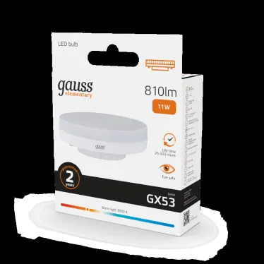 Лампа светодиодная LED 11 Вт 810 лм 3000К таблетка теплый GX53 AC 220В Elementary Gauss