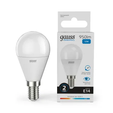 Лампа светодиодная LED 12 Вт 950 лм 6500К шар P45 холодный E14 AC 220В Elementary Gauss