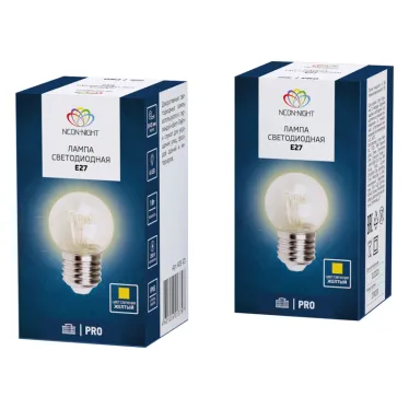 Лампа шар e27 6 LED Ø45мм - желтая, прозрачная колба, эффект лампы накаливания | 405-121 | NEON-NIGHT