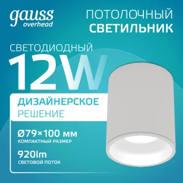 Светильник светодиодный декоративный бытовой HD011 12W (белый) 4100K 79x100мм | HD011 | Gauss