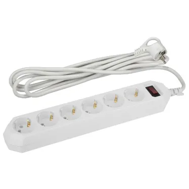 Сетевой фильтр (белый) с заземл, 3x0,75мм2, с выкл, 6гн, 1,5м USF-6es-1,5 м-W-BOX