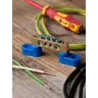 Шина 0 N (8х12мм) 4 отверстия латунь 2 синих угловых изолятора PROxima