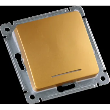 MASTER Переключатель одноклавишный с индикацией, скрытой установки, в рамку, золото