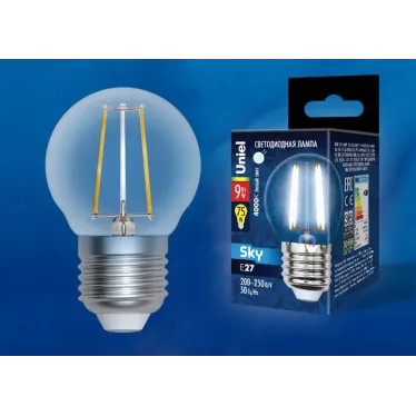 Лампа светодиодная LED-G45-9W/4000K/E27/CL PLS02WH LED. "шар", прозр. 4000К Серия Sky | UL-00005175 | Uniel