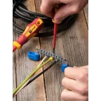 Шина 0 N (6x9мм) 10 отв. цинк 2 синих угловых изолятора