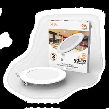 Светильник светодиодный ДВО 9 Вт 610 лм 3000К AC 220В IP20 круг D145х22мм монт d130мм Алюминий тонкий Slim Gauss