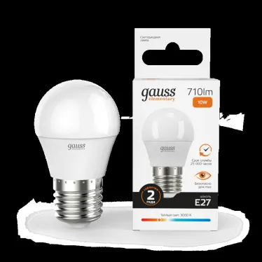 Лампа светодиодная LED 10 Вт 710 лм 3000К шар P45 теплый E27 AC 220В Elementary Gauss